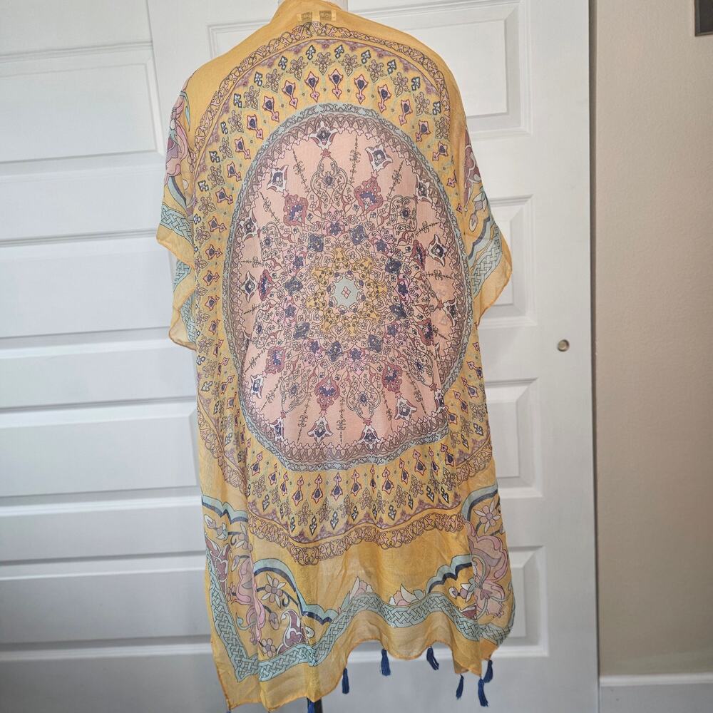 Woven Heart Yellow Boho Printed Kimono Cardigan with Tassels - Picture 5 of 7